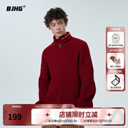 BJHG不計后果秋冬基礎(chǔ)款條紋高領(lǐng)毛衣男潮美式情侶寬松中性風針織衫女 酒紅色 L