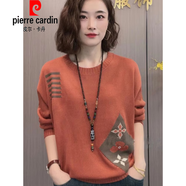 皮爾卡丹（PIERRE CARDIN）寬松顯瘦【80-165斤】提花圓領(lǐng)毛衣女春秋新款民族風(fēng)針織打底上衣 黃色版 L 建議115-125斤