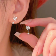 娜妙姿S999純銀雪花耳釘女養(yǎng)耳洞睡覺免摘耳環(huán)2025新款感耳飾品 雪花后掛螺帽耳釘 一對
