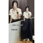 施美黎職業(yè)裝時(shí)尚套裝夏裝搭配一整套大碼胖mm短袖襯衫闊腿褲子職業(yè)兩件 白色襯衫+黑色闊腿褲 【兩件套】 M  (建議80100斤)