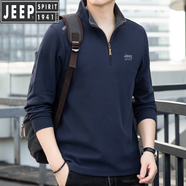 JEEP SPIRIT吉普半拉鏈立領(lǐng)衛(wèi)衣男寬松春秋季新款長袖T恤男士純色打底衫休閑 寶藍(lán)色 M