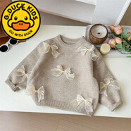 G.DUCKKIDS韓國(guó)童裝女童毛衣2024秋季新款洋氣女孩韓版時(shí)尚兒童蝴蝶結(jié)針織衫 卡其色 100 建議年齡2-3歲
