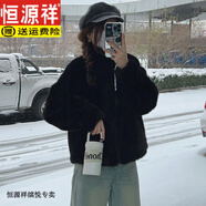 恒源祥皮毛一體秋冬季新款水貂絨外套女短款保暖立領(lǐng)環(huán)保獺兔毛時尚外套 黑色 L 推薦122-140斤