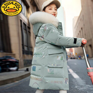G.DUCKKIDS女童羽絨服免洗易打理2025新款兒童裝冬季加厚中大童中長(cháng)款外套 艾草綠棉衣 160 cm