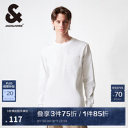 杰克·瓊斯（JACK&JONES）男裝春夏男士舒適基礎(chǔ)百搭休閑羅紋圓領(lǐng)寬松長袖T恤男款224302001 本白色A06 常規(guī) 本白色A06 S 170