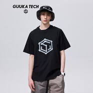 GUUKA TECH古由卡潮牌短袖t恤男2025夏季新款休閑運(yùn)動(dòng)寬松潮流百搭 黑色  L