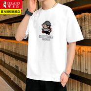 啄木鳥純棉短袖t恤男圓領(lǐng)夏季潮流男士寬松休閑大碼白體恤半袖衣服男裝 馬里奧 白色 2XL