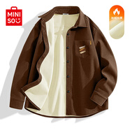 名創(chuàng)優(yōu)品（MINISO）燈芯絨長袖襯衫男2025新款美式重磅休閑工裝外套男生秋冬加絨衣服 【加絨加厚】咖色(筆刷秋色胸標(biāo)) M 170(男女同款)