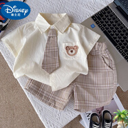 迪士尼（Disney）男童夏裝套裝短袖新款洋氣寶寶兒童襯衫學院兩件套夏季小童裝 乖乖熊領帶套裝 110cm 均碼