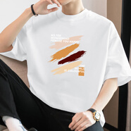 班尼路2024重磅短袖純棉夏季印花衣服港風(fēng)男生五分袖潮流寬松圓領(lǐng)體恤 白色(炫彩) (純棉T恤) XS