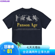 ICONS Lab300G重磅美式斯巴達(dá)時(shí)代印花潮牌圓領(lǐng)情侶短袖T恤男女t恤 騎士金Panson-藏青色【重磅300g】 2XL  【建議150-170斤】