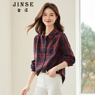 金澀JS格子襯衫女純棉秋冬新款2025復古港味襯衣百搭休閑上衣女顯瘦 紅色 S