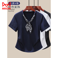 貓人（MiiOW）白色V領(lǐng)短袖女T恤2025新款夏季絲巾設計感小眾超好看氣質(zhì)上衣 寶藍色 3XL