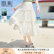 香影蛋糕半身裙女高腰2025夏季新款氣質(zhì)超仙蕾絲邊a字米白色裙子 米色 XL