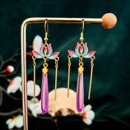 多吉米（duojimi）中國風(fēng)新中式國潮耳環(huán)耳墜耳釘古裝漢服馬面裙旗袍耳飾禮物配飾 蓮影紫祥