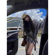 銘佳玲設(shè)計(jì)感下擺破洞麻花毛衣女秋冬新款時(shí)尚不規(guī)則流蘇做舊露肩針織衫 灰色毛衣 均碼