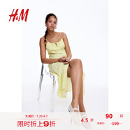 H&M女裝背心吊帶連衣裙夏季透氣修身碎花抽繩中長(cháng)連身裙1224678 黃色/花卉 170/104 L