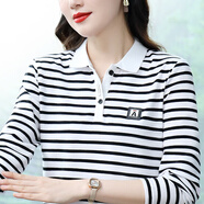 啄木鳥(niǎo)媽媽長(cháng)袖t恤女有翻領(lǐng)橫條紋POLO衫2025春秋裝新款打底衫洋氣上衣 黑白條紋 M _建議95斤以?xún)?
                                         title=