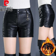 皮爾卡丹（pierre cardin）皮短褲女秋季2025年新款高腰大碼黑色褲子秋冬寬松皮褲直筒短靴褲 8010#黑色(加絨版) S 26
