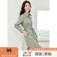 梵希蔓直筒版型棉布襯衫裙2025年秋季新款中長(zhǎng)款綁帶收腰連衣裙女 V8166 豆綠色 L
