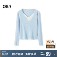 森馬毛衣女拼色假兩件毛衫修身春秋圓領(lǐng)套頭衫顯瘦109524107002