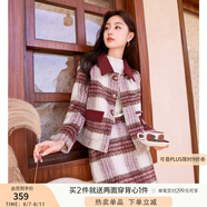 香影小香風(fēng)格子套裝裙女2024秋冬新款夾棉毛呢半身裙千金風(fēng)兩件套 紅色T844067 S