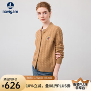 Navigare意大利小帆船女士毛衣秋冬季新款純綿羊毛長袖開衫通勤保暖外套男 古巴砂 M
