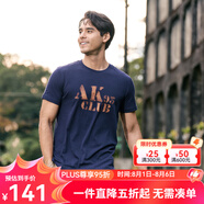 AKSERIESAK男裝復古AK字母經(jīng)典暈染印花親膚舒適圓領休閑短袖T恤男1700083 藏藍色 XXXL