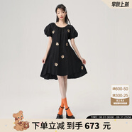 LALABOBO設計感不規則刺繡連衣裙女氣質(zhì)高腰顯瘦a字小黑裙子LBCB-WLZY31 黑色 S
