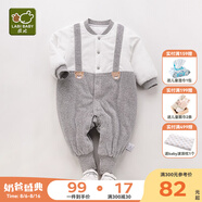 拉比嬰兒衣服連體衣秋冬男童女加厚保暖哈衣連帽夾棉寶寶爬服金貂絨 全開灰色 59cm