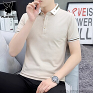 花花公子（PLAYBOY）杏色Polo衫男士短袖t恤夏季新款翻領(lǐng)上衣服半袖體恤男款T 05703杏色-花花公子官方品牌官網(wǎng) M 【90-110斤】