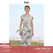 旅途原品ltyp 真絲可水洗皺感干絲手繪印花花苞連衣裙 輕社交優(yōu)雅 碳灰杏-手繪海底生物 L