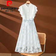 皮爾卡丹（pierre cardin）2025時(shí)尚百搭連衣裙女藍(lán)白印花設(shè)計(jì)師定制氣質(zhì)優(yōu)雅慕荷淑長(zhǎng)裙2429 白色 L 110-120斤