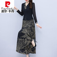 皮爾卡丹（pierre cardin）假兩件長(zhǎng)袖洋裝2025新款女春秋季品牌中年媽i媽氣質(zhì)秋裝裙子 黑色 M