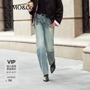 MO&Co.牛仔褲冬新品洗磨褪色棉質精裁中高腰九分直筒