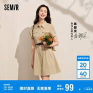 森馬連衣裙女收腰襯衫裙復(fù)古休閑夏季美拉德純色短裙101324114030