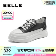 百麗（Belle）小白鞋女鞋商場款厚底增高一腳蹬單鞋透氣休閑鞋U8N1DAM3 黑色 34 (220mm)