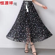 恒源祥雪紡半身裙中長款女夏韓版復(fù)古印花跳舞仙女裙高腰大碼沙灘長裙女 668-1【帶腰帶裙長80】 均碼 建議85-150斤