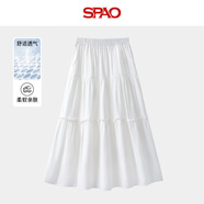 SPAO韓國同款白色半身裙女夏季款高腰A字中長裙子蛋糕裙SPBQ25AQ02LD 白#純色 L