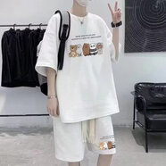 暢登夏裝休閑運(yùn)動(dòng)套裝男士夏季薄款冰絲搭配一套男裝短褲短袖t恤衣服 白色 【H119 套裝-零】 M 碼(75-100斤)