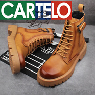 卡帝樂鱷魚（CARTELO）白色馬丁靴男款2024新款冬季厚底高幫工裝靴子英倫風(fēng)內(nèi)增高潮百搭 黃色 正常版 37