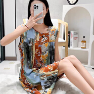 玄琰人造棉連衣裙棉綢睡衣女夏睡裙夏天粘纖棉綢夏季性感薄款女士連衣 粉荷包蛋 均碼