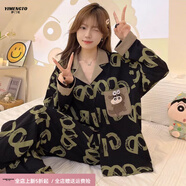 YIMENGTO伊門(mén)駝加大碼300斤胖春春長(zhǎng)袖可愛(ài)蠟筆小新網(wǎng)紅風(fēng)日系家居服套裝 綠色字母 套裝長(zhǎng)袖 M 建議80-110斤 
