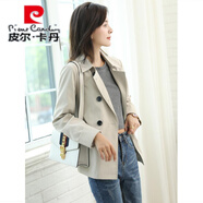 皮爾卡丹外套女春秋2025年新款女士短外套寬松百搭休閑秋裝上衣小個(gè)子風(fēng)衣 499-1米色 XS