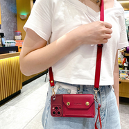 MARMOTER零錢(qián)包手機殼適用y37斜挎背帶掛繩vivoY37防摔軟殼保護套V2357A高 酒紅色雙層零錢(qián)包手繩斜挎繩 鏡頭全包 vivo X90