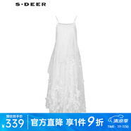 S.DEER圣迪奧女裝田園風繡花歐根紗吊帶連衣裙S242Z1257 本白/9B M 165