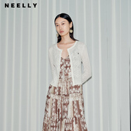 NEELLY納儷商場同款秋季新款輕薄透氣針織開衫女長袖修身短款上衣 象牙白 L