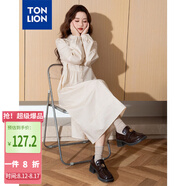 唐獅（TonLion）2025女翻領(lǐng)長(cháng)袖襯衫連衣裙百搭韓版減齡高級感時(shí)髦潮 杏色 M