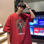 閃爆男士短袖T恤0 酒紅色 XL