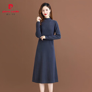 皮爾卡丹（pierre cardin）毛衣裙冬秋季小個子打底連衣裙中長款針織衫長款過膝打底衫上衣女 藍灰 S 建議95-110斤